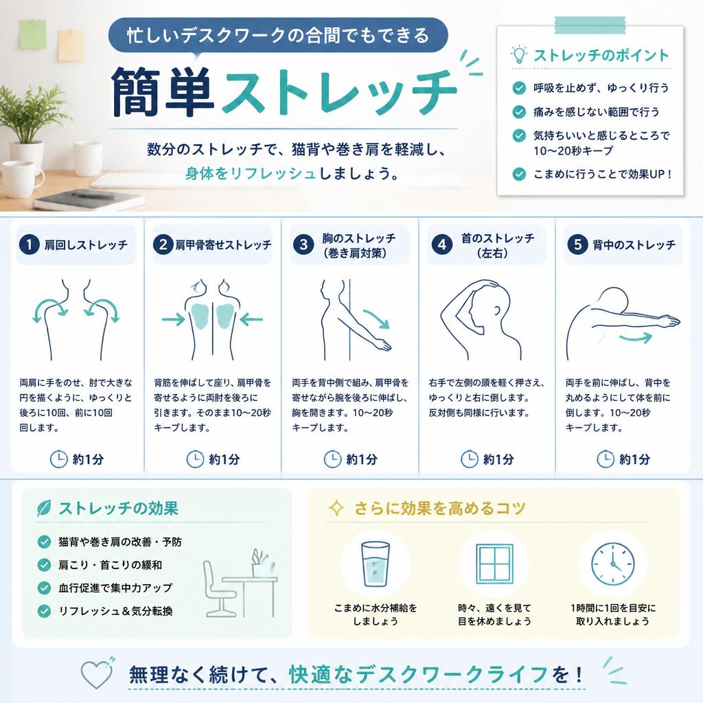 デスクワーク中にできる簡単ストレッチ