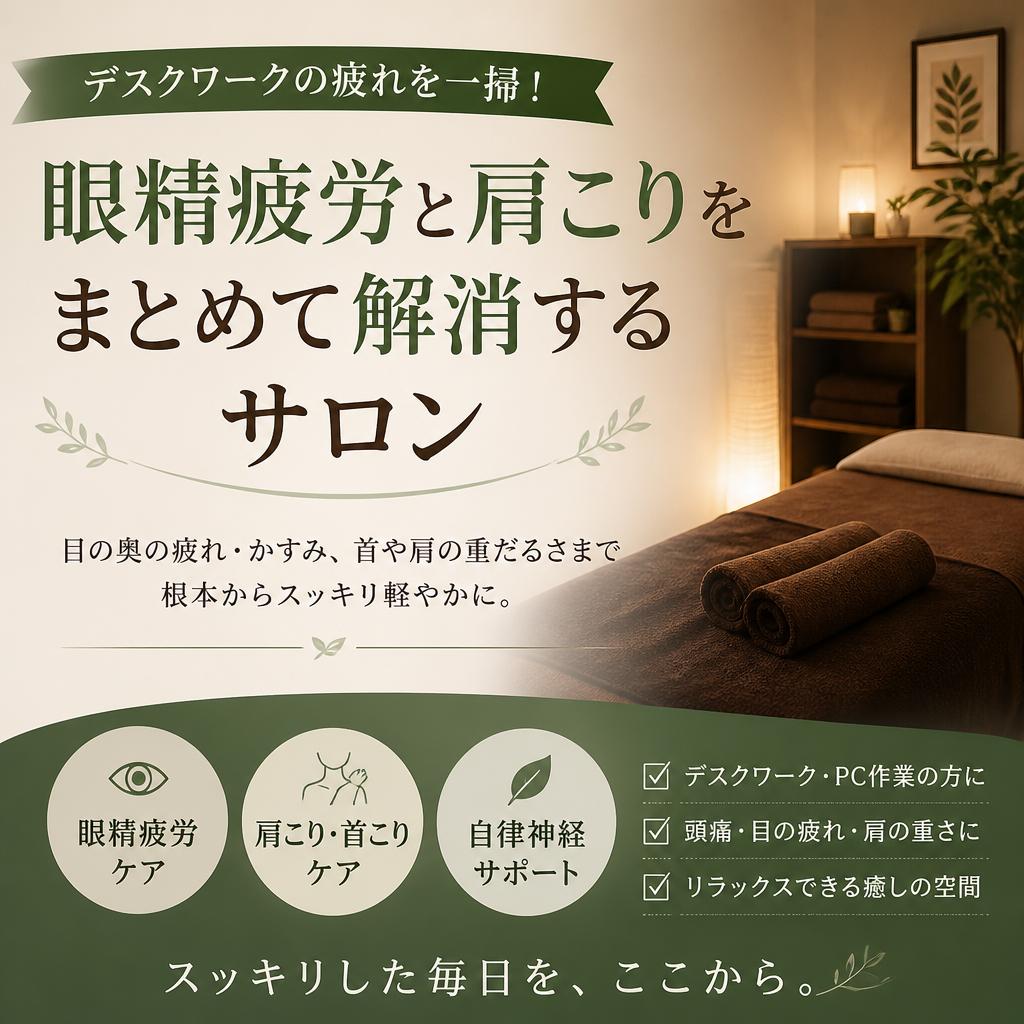 デスクワークの疲れを一掃！眼精疲労と肩こりをまとめて解消するサロン