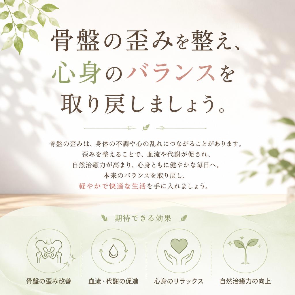 骨盤の歪みを整え、心身のバランスを取り戻しましょう。