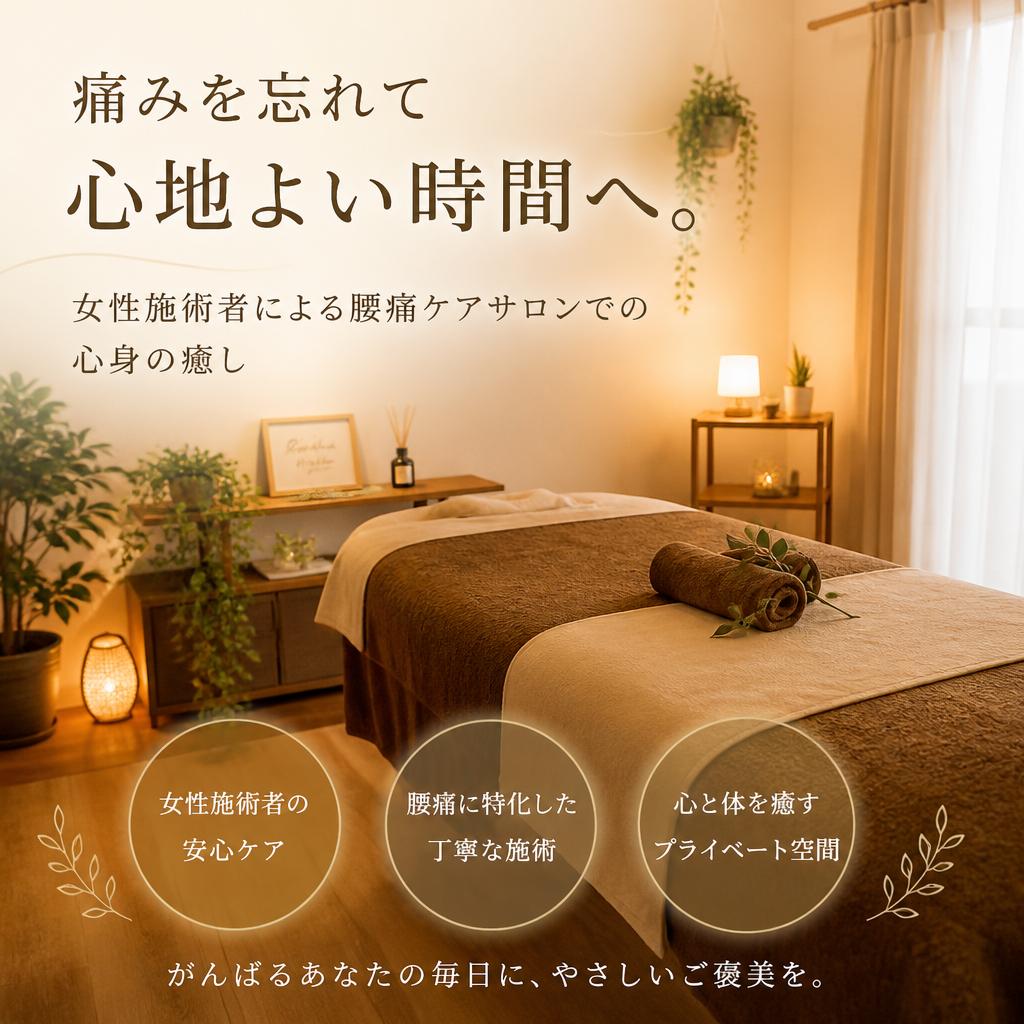 痛みを忘れて心地よい時間へ。女性施術者による腰痛ケアサロンでの心身の癒し